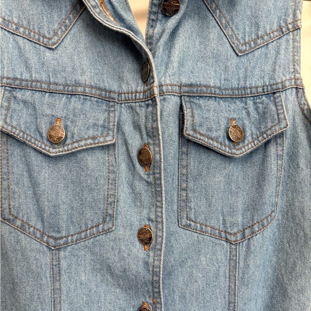 Vintage 90’s Switch Sleeveless Button-Front Denim Midi Dress size small - Picture 2 of 8